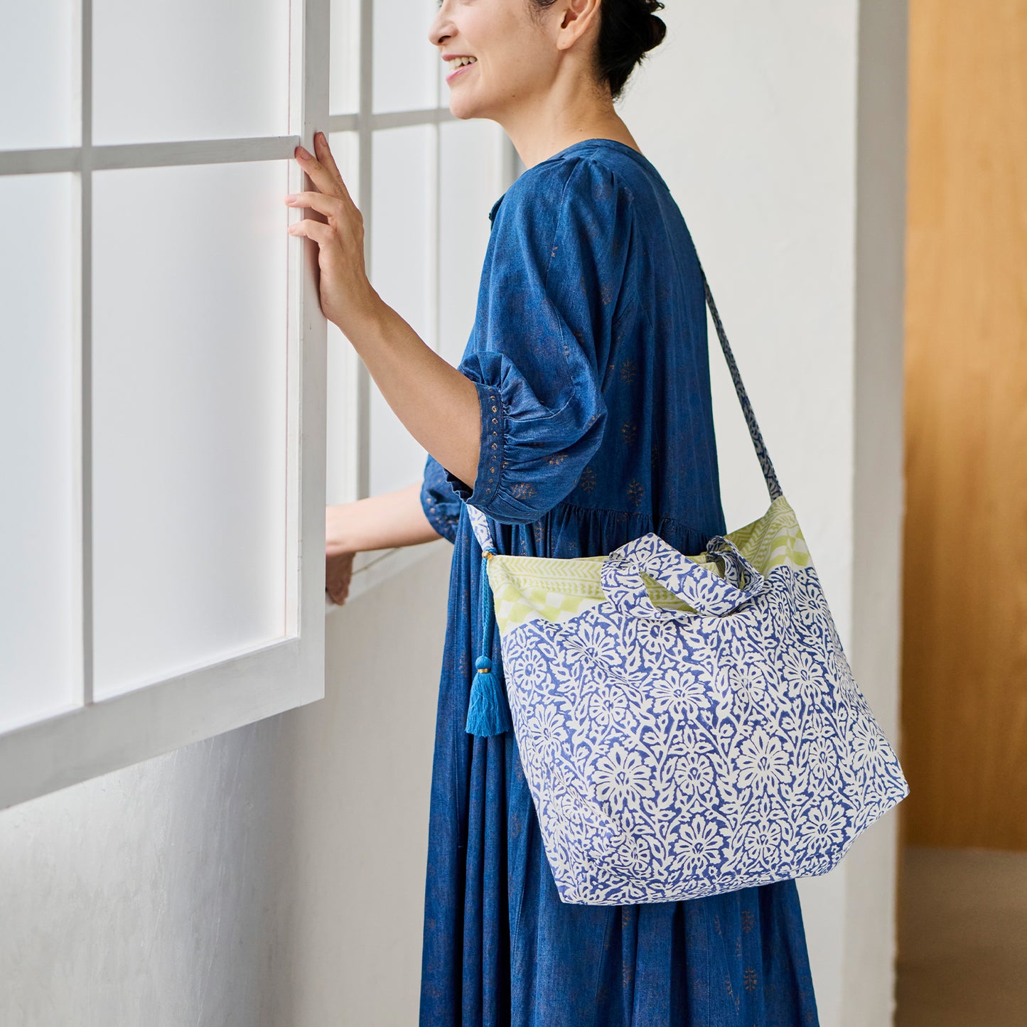 ラトリエ 2Wayバッグ ブロックプリント アナヤ／グリーン 【2026年SS新作】